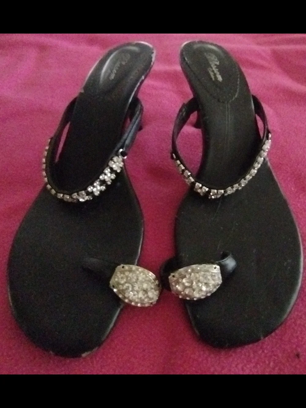 Women's Black Rhinestone Toe-Loop High Heels